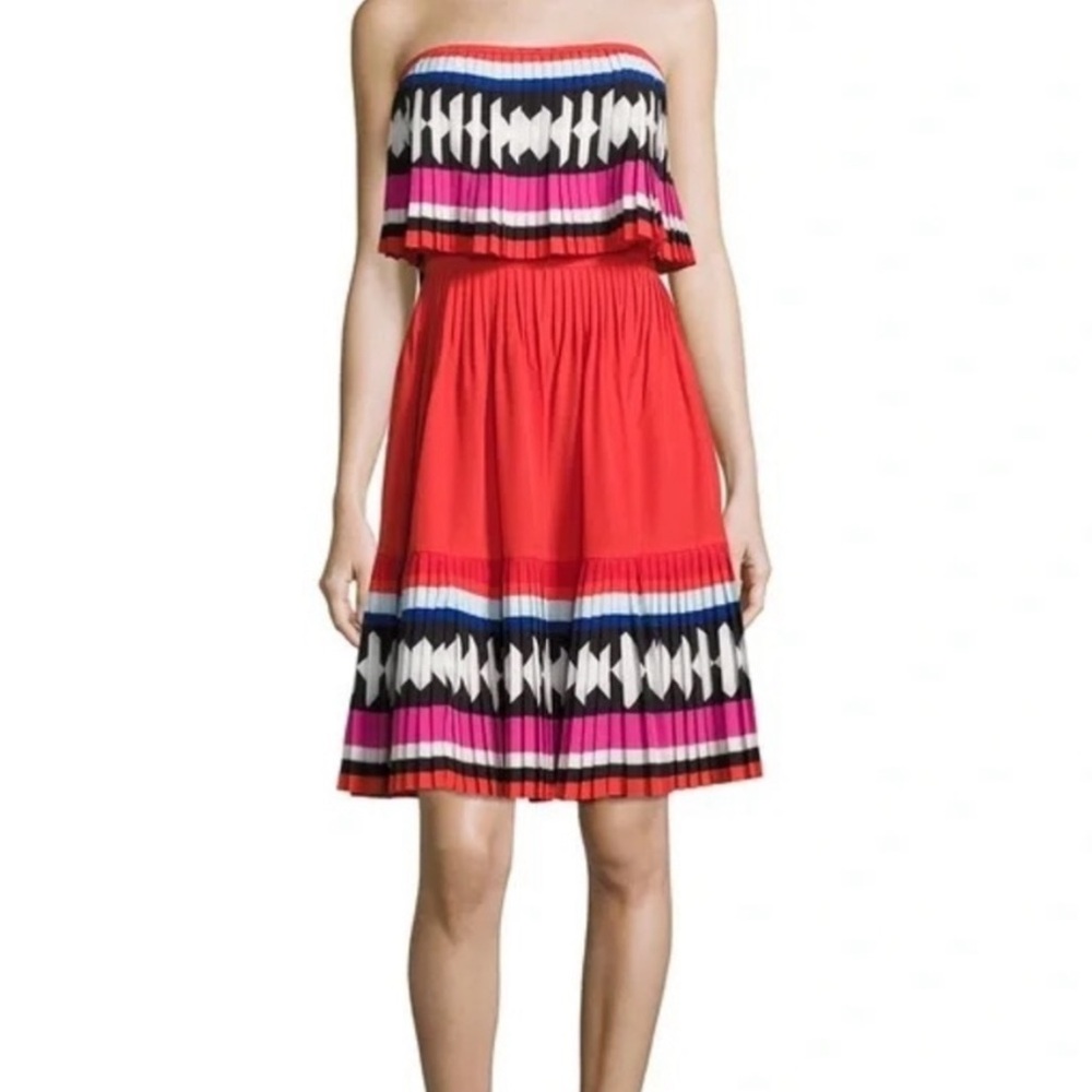 Red Strapless Patterned Dress - image 1